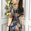 Đầm Xòe Lụa Họa Tiết 3D Tone Nâu Xanh Cao Cấp Vivian Dress