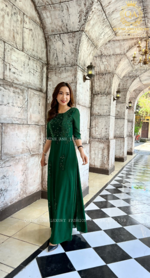 ÁO DÀI DẠ HỘI TRUNG NIÊN XANH LÁ LUXURY SAPPHIRE DRESS