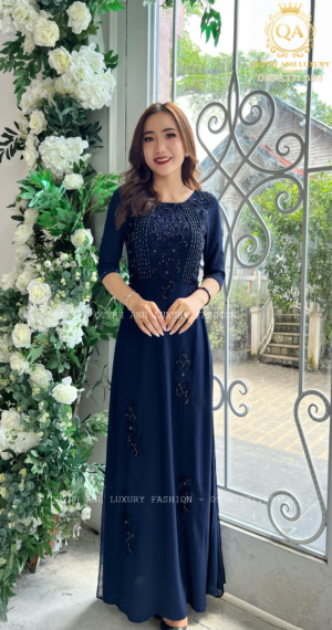 Dạ Hội Áo Dài Trung Niên Cao Cấp Xanh Đen Luxury Sapphire Dress