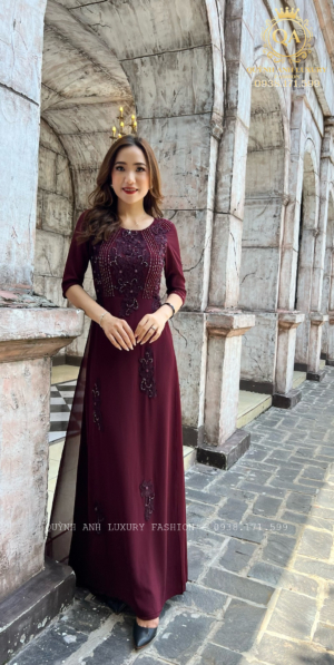 Dạ Hội Áo Dài Trung Niên Đỏ Rượu Nho Wine Ladonna Dress