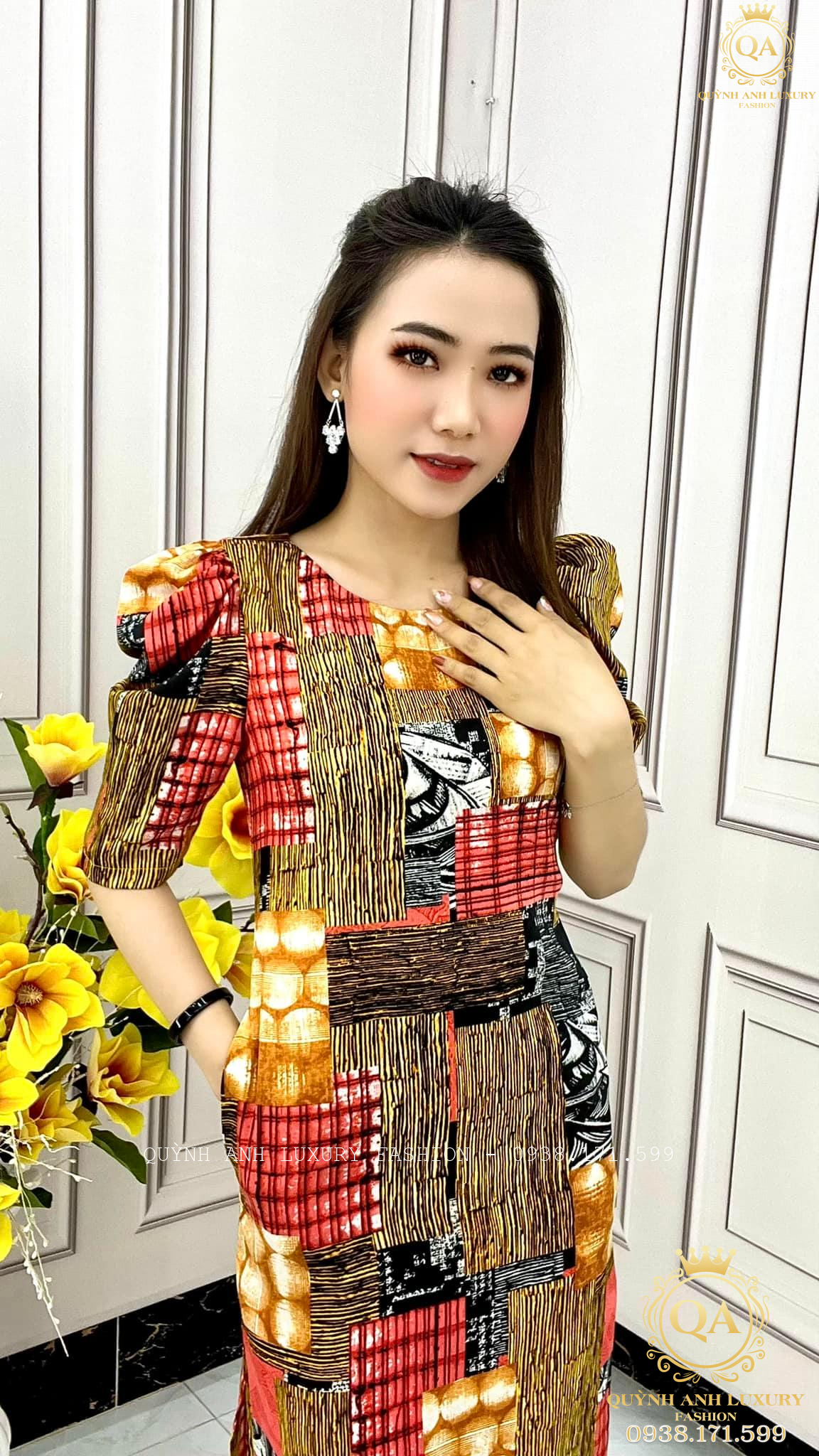 dam-suong-nu-trung-nien-tone-nau-vang-3d-du-tiec-acacia-dress-5 Đầm Suông Nữ Trung Niên Tone Nâu Vàng 3D Dự Tiệc Acacia Dress