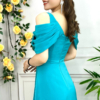 Đầm Xòe Trễ Vai Cao Cấp Tone Xanh Biển Luxury Ladonna Dress