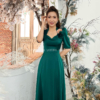 Váy Đầm Nữ Dạ Hội Tay Bồng Cổ Nữ Hoàng Kết Hoa Xinh Xắn Trẻ Trung Sang Trọng