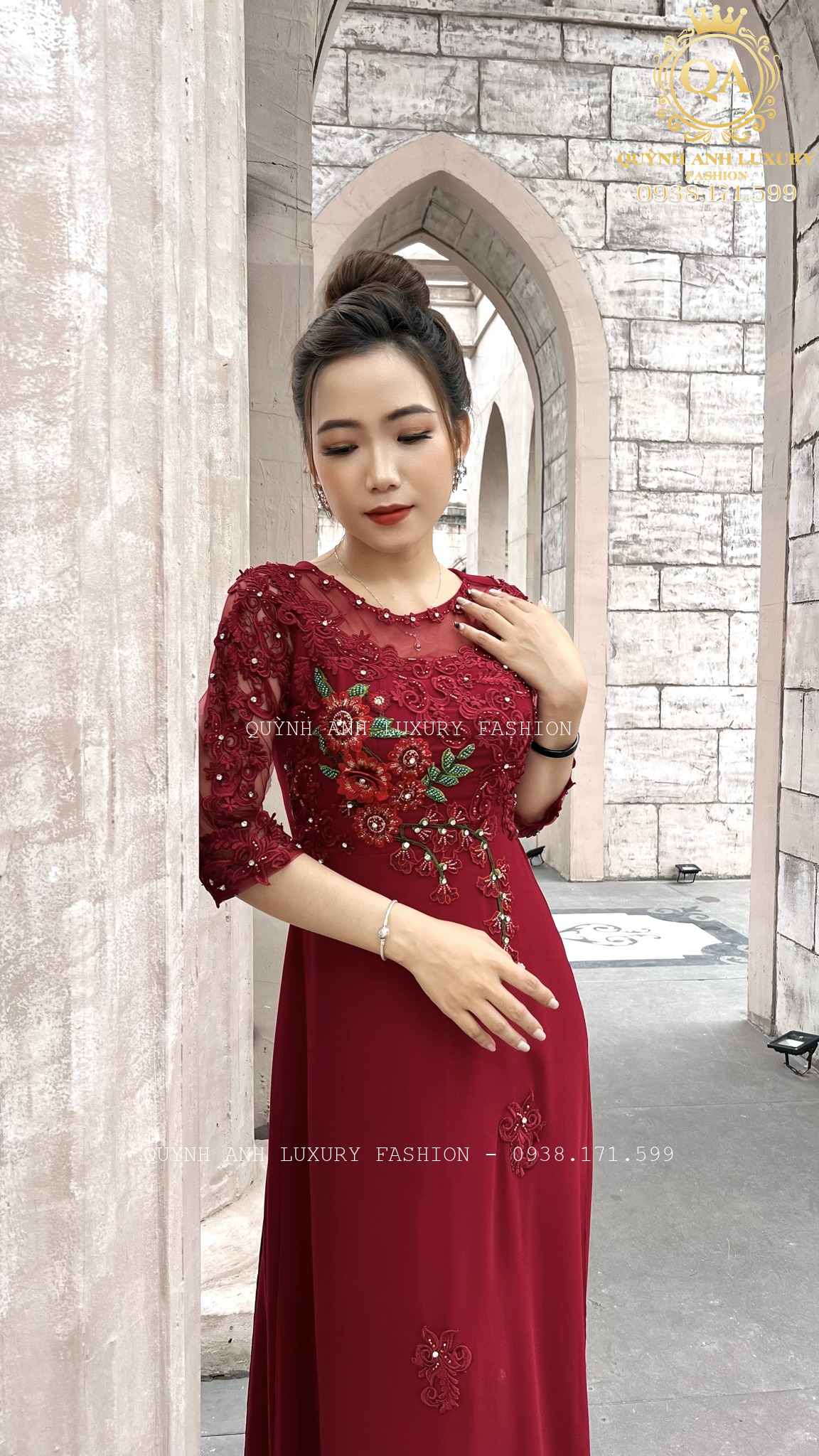 Áo Dài Trung Niên Tuổi 50 Đỏ Đẹp Sang Trọng Keva Dress