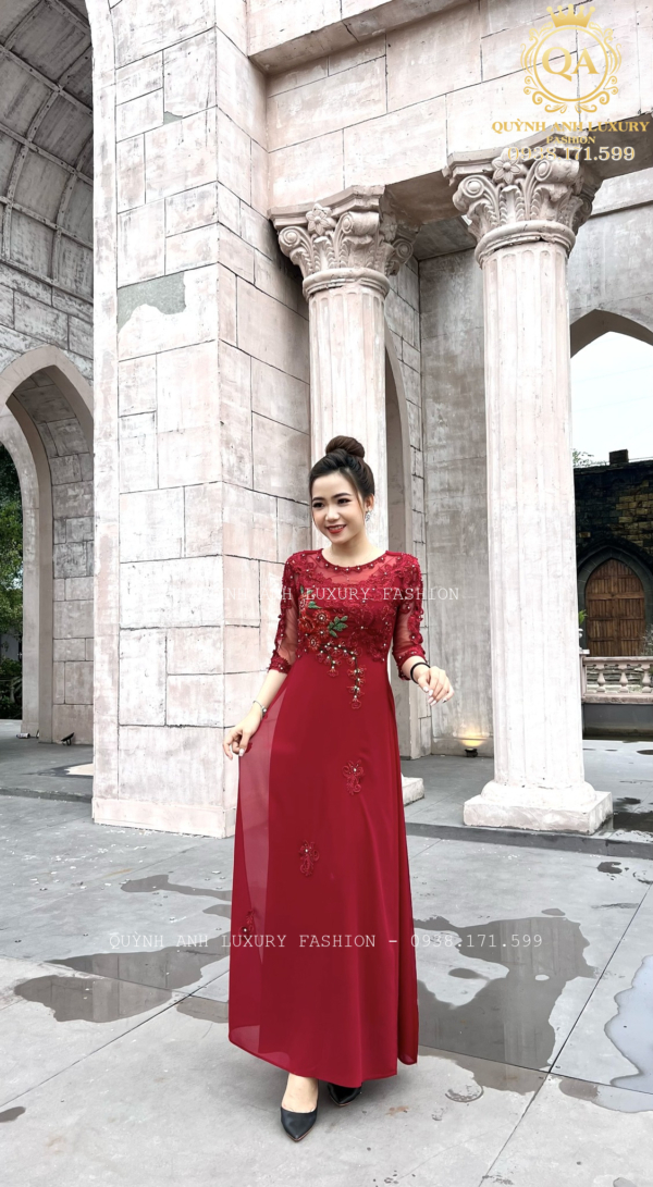 Áo Dài Trung Niên Tuổi 50 Đỏ Đẹp Sang Trọng Keva Dress