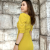 Đầm Váy Ôm Body Xếp Ly Vàng Tay Phồng Kết Ngọc Trai Mei Dress