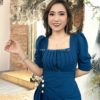 Đầm Váy Ôm Body Xếp Ly Xanh Tay Phồng Kết Ngọc Trai Mei Dress