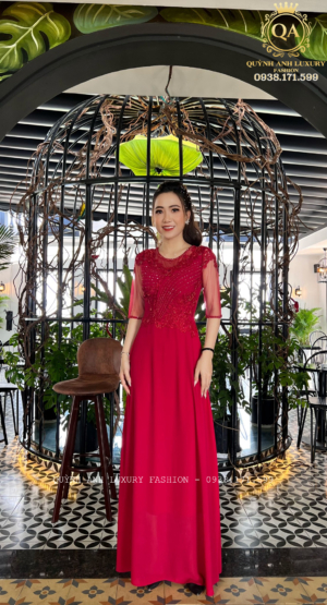 Đầm Dạ Hội Trung Niên Đỏ Đô Charmaine Dress