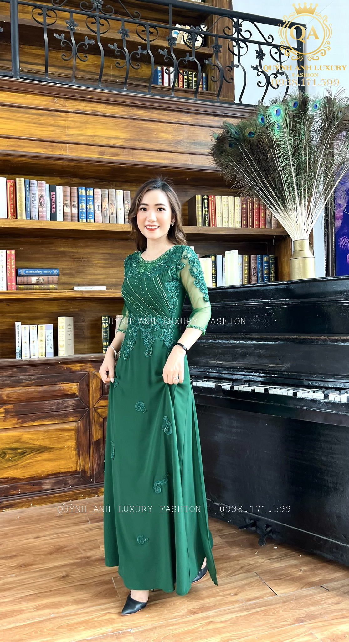 vay-da-hoi-ao-dai-xanh-reu-trung-nien-sang-trong-cao-cap-florence-dress-11 Váy Dạ Hội Áo Dài Xanh Rêu Trung Niên Sang Trọng Cao Cấp Florence Dress