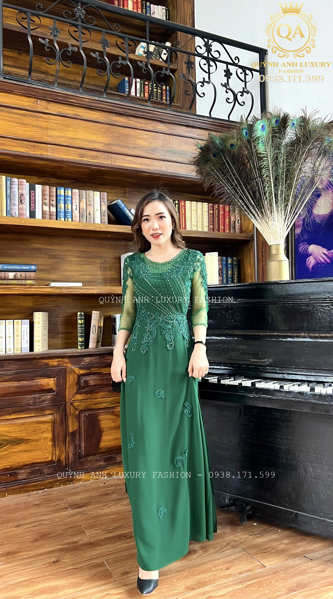 vay-da-hoi-ao-dai-xanh-reu-trung-nien-sang-trong-cao-cap-florence-dress-12 Váy Dạ Hội Áo Dài Xanh Rêu Trung Niên Sang Trọng Cao Cấp Florence Dress