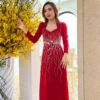 Áo Dài Dạ Hội Cổ Nữ Hoàng Đỏ Tay Dài Đính Đá Cao Cấp Hera Dress