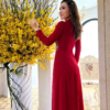 Áo Dài Dạ Hội Cổ Nữ Hoàng Đỏ Tay Dài Đính Đá Cao Cấp Hera Dress