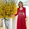 Áo Dài Dạ Hội Cổ Nữ Hoàng Đỏ Tay Dài Đính Đá Cao Cấp Hera Dress