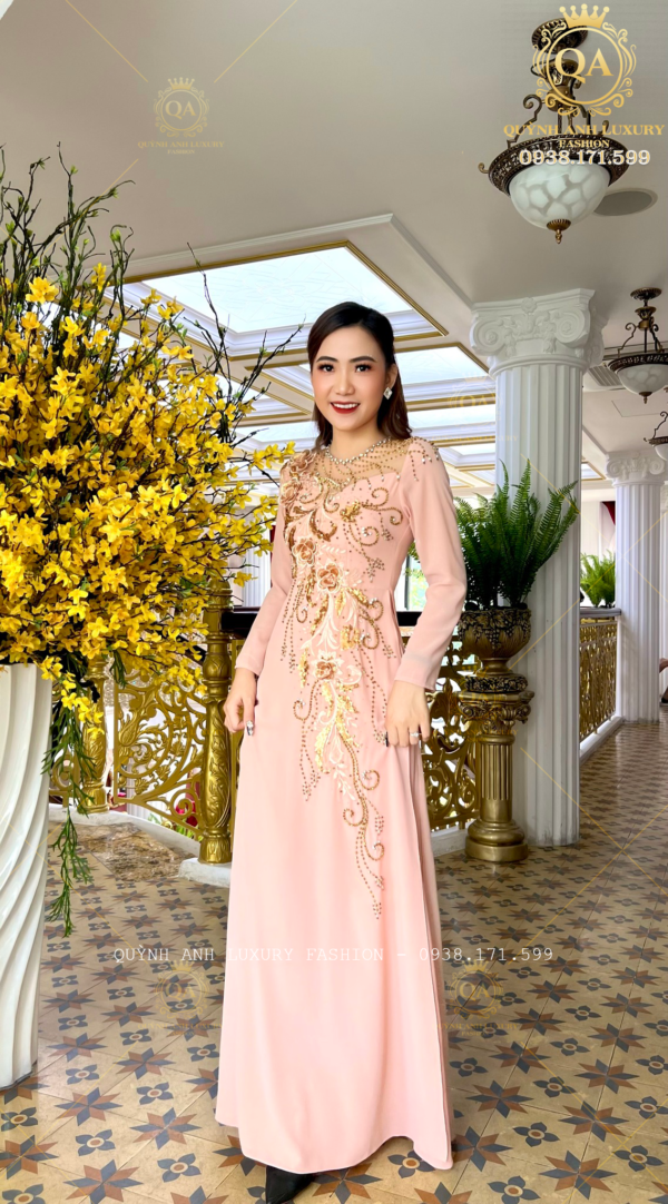 Áo Dài Dạ Hội Đẳng Cấp Trung Niên Dự Tiệc Hồng Da Nelly Dress