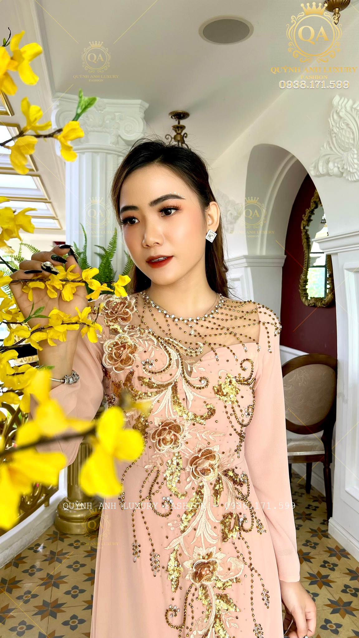 ao-dai-da-hoi-dang-cap-trung-nien-du-tiec-hong-da-nelly-dress-3 Áo Dài Dạ Hội Đẳng Cấp Trung Niên Dự Tiệc Hồng Da Nelly Dress