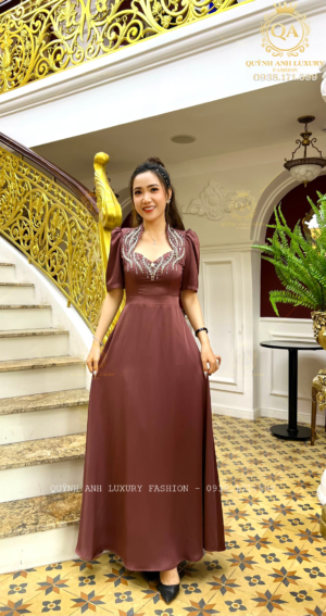 Váy Đầm Dạ Hội Nữ Hoàng Nâu Tây Đính Đá Pha Lê Rosaleen Dress