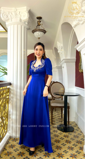 Váy Đầm Dạ Hội Nữ Hoàng Xanh Coban Đính Đá Pha Lê Rosaleen Dress
