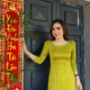 Áo Dài Vàng Bơ Truyền Thống Gấm Hoàng Gia Cổ Tròn Tay Lỡ Cao Cấp Kora Dress