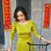 Áo Dài Vàng Bơ Truyền Thống Gấm Hoàng Gia Cổ Tròn Tay Lỡ Cao Cấp Kora Dress