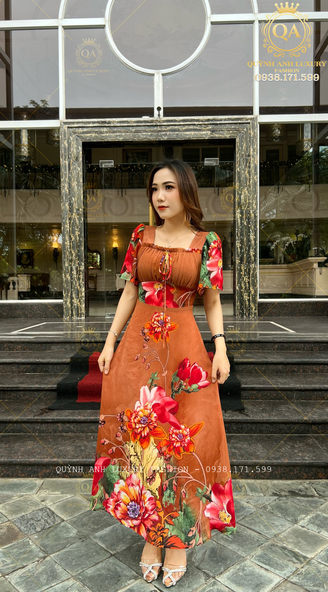 dam-xoe-hoa-3d-nau-tay-co-vuong-dap-ly-tay-loe-voan-cao-cap-sandra-dress-2 Đầm Xoè Hoa 3D Nâu Tây Cổ Vuông Dập Ly Tay Loe Voan Cao Cấp Sandra Dress