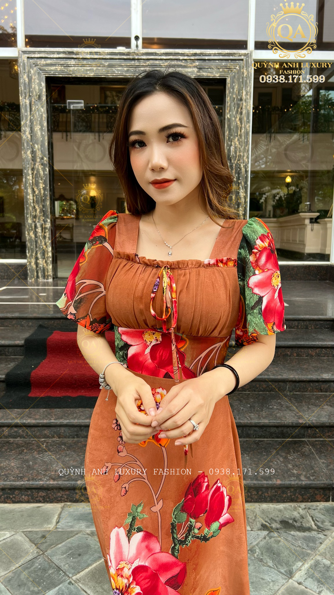 dam-xoe-hoa-3d-nau-tay-co-vuong-dap-ly-tay-loe-voan-cao-cap-sandra-dress-3 Đầm Xoè Hoa 3D Nâu Tây Cổ Vuông Dập Ly Tay Loe Voan Cao Cấp Sandra Dress
