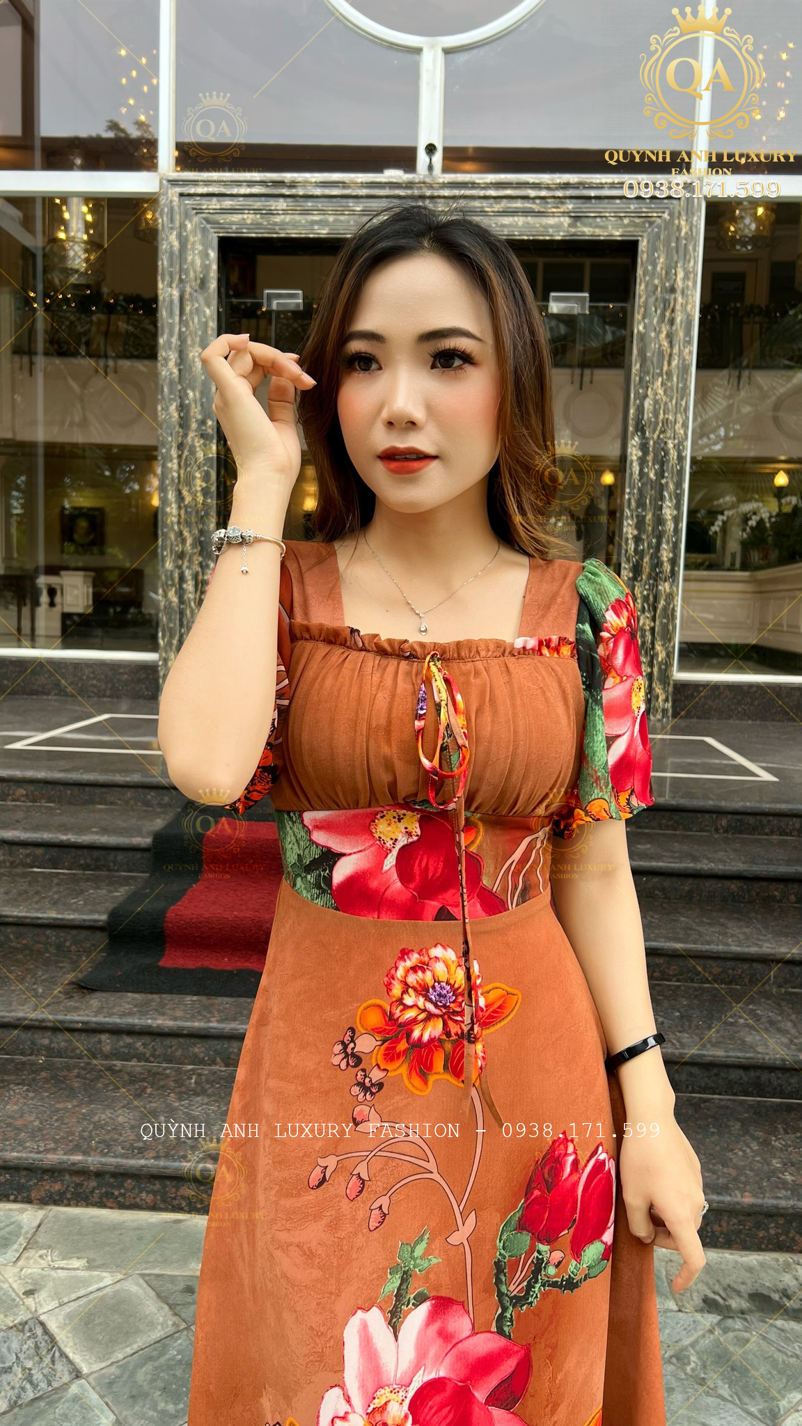 dam-xoe-hoa-3d-nau-tay-co-vuong-dap-ly-tay-loe-voan-cao-cap-sandra-dress-6 Đầm Xoè Hoa 3D Nâu Tây Cổ Vuông Dập Ly Tay Loe Voan Cao Cấp Sandra Dress