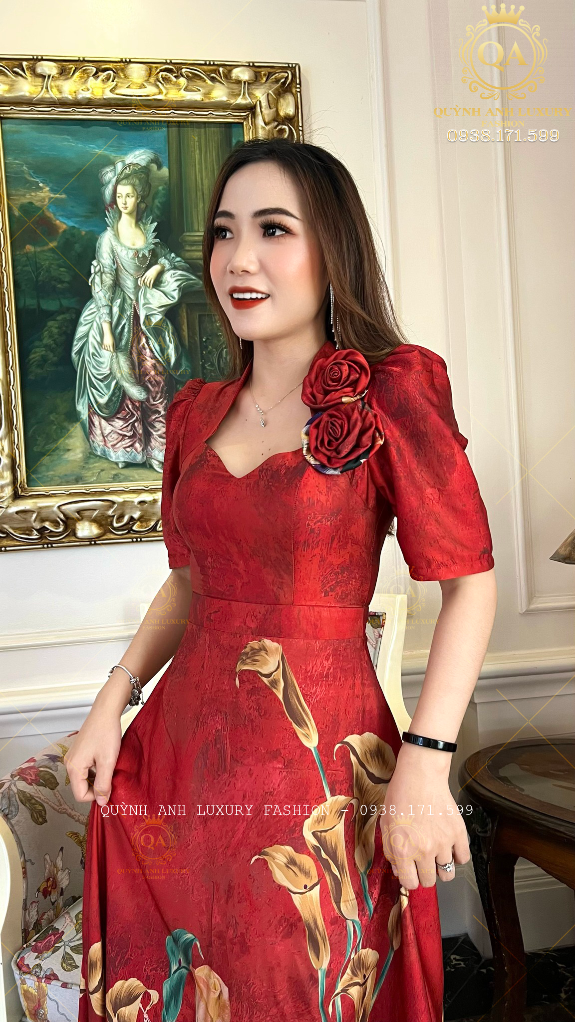 Đầm Xoè Nữ Hoàng Đỏ Hoạ Tiết Hoa Cao Cấp Sang Trọng Lilybelle Dress