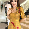 Đầm Xoè Nữ Hoàng Vàng Hoạ Tiết Hoa Cao Cấp Sang Trọng Lilybelle Dress
