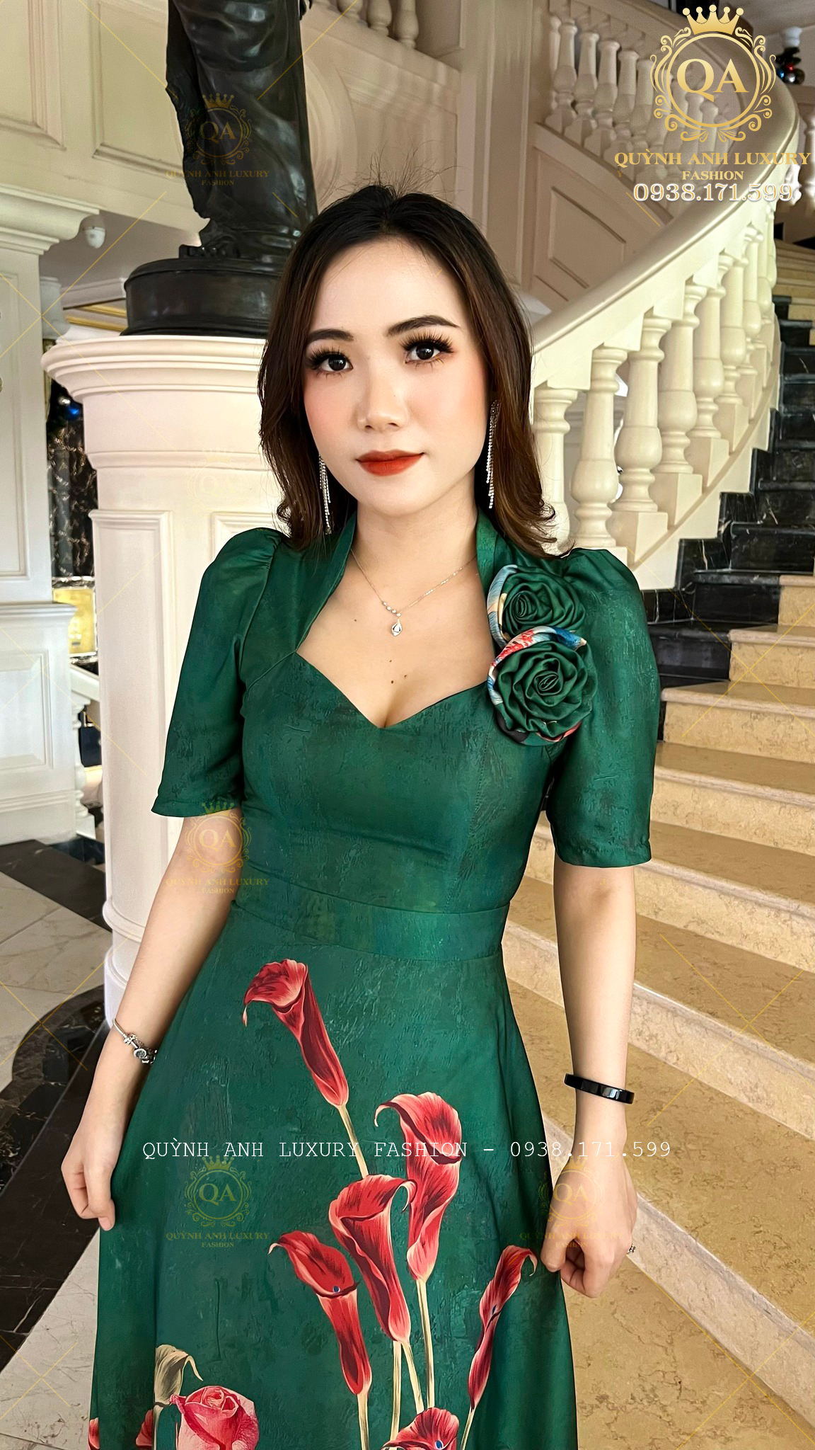 Đầm Xoè Nữ Hoàng Xanh Hoạ Tiết Hoa Cao Cấp Sang Trọng Lilybelle Dress