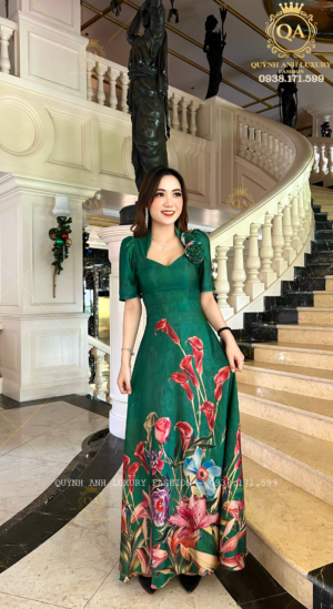 Đầm Xoè Nữ Hoàng Xanh Hoạ Tiết Hoa Cao Cấp Sang Trọng Lilybelle Dress