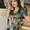 Váy Đầm Suông 3D Tone Xanh Thổ Cẩm Cổ Tim Lụa Vân Pháp Cao Cấp Mabel Dress