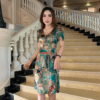 Váy Đầm Suông 3D Tone Xanh Thổ Cẩm Cổ Tim Lụa Vân Pháp Cao Cấp Mabel Dress