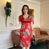 Váy Đầm Suông Hoa 3D Tone Đỏ Cổ Tim Lụa Vân Pháp Cao Cấp Mabel Dress
