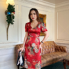 Váy Đầm Suông Hoa 3D Tone Đỏ Cổ Tim Lụa Vân Pháp Cao Cấp Mabel Dress