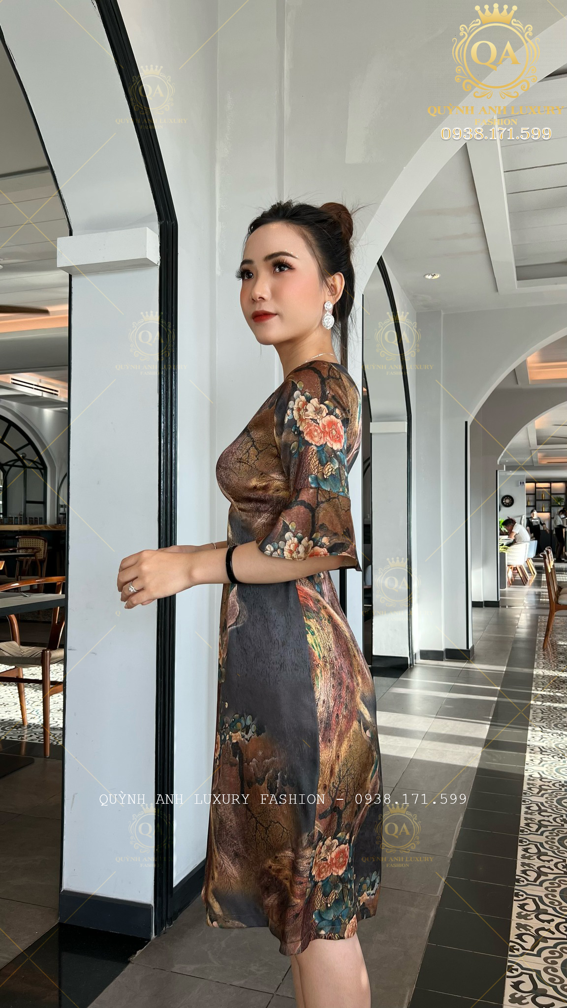 Váy Đầm Suông Hoa 3D Tone Nâu Loe Cao Cấp Vera Dress