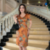 Váy Đầm Suông Hoa 3D Tone Vàng Cổ Tim Lụa Vân Pháp Cao Cấp Mabel Dress