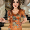 Váy Đầm Suông Hoa 3D Tone Vàng Cổ Tim Lụa Vân Pháp Cao Cấp Mabel Dress