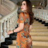 Váy Đầm Suông Hoa 3D Tone Vàng Cổ Tim Lụa Vân Pháp Cao Cấp Mabel Dress
