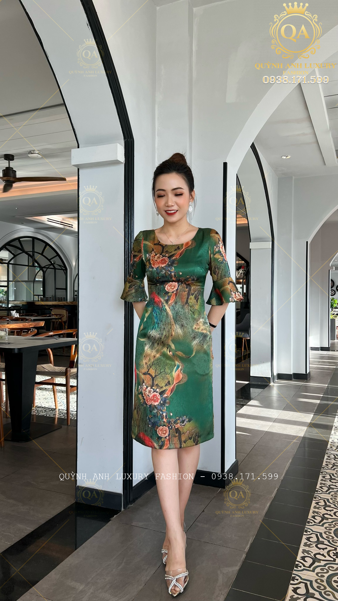 Váy Đầm Suông Hoa 3D Tone Xanh Tay Loe Cao Cấp Vera Dress