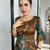 Váy Đầm Suông Ngắn Hoa 3D Tone Nâu Xanh Tay Loe Cao Cấp Vera Dress