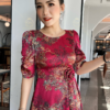 Váy Đầm Xoè Hoa Tone Hồng Đậm Đẹp Sang Trọng Cao Cấp Akina Dress