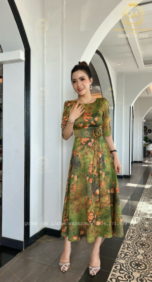Váy Đầm Xoè Hoa Tone Xanh Đẹp Sang Trọng Cao Cấp Akina Dress
