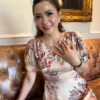 Đầm Xoè Hoa Tone Kem Cổ V Tay Phồng Lụa Ánh Kim Cao Cấp Lealia Dress