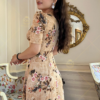 Đầm Xoè Hoa Dáng Dài Tone Kem Cổ V Phối Lưới Lụa Ánh Kim Cao Cấp Nadia Dress