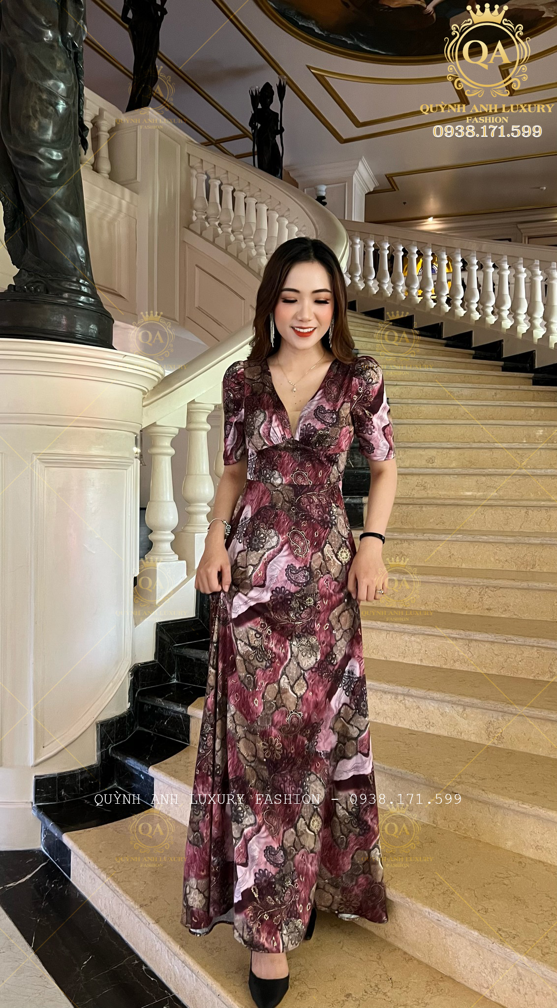 dam-xoe-hoa-tone-tim-co-v-phoi-luoi-lua-anh-kim-cao-cap-nadia-dress-6 Đầm Xoè Hoa Tone Tím Cổ V Phối Lưới Lụa Ánh Kim Cao Cấp Nadia Dress