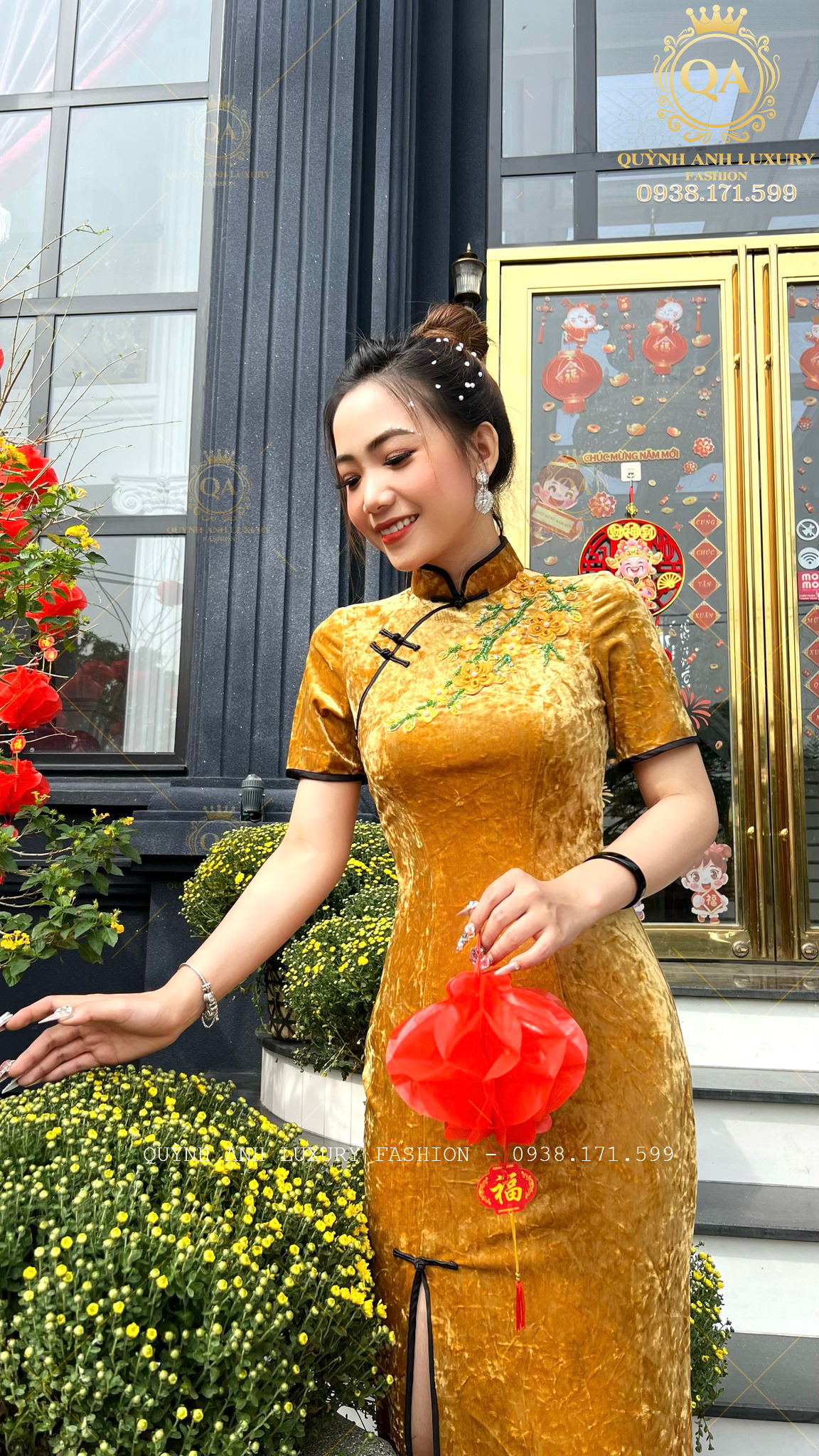 suon-xam-lua-nhung-tuyet-vang-trung-hoa-nenito-dress-1 Sườn Xám Lụa Nhung Tuyết Vàng Trung Hoa Sang Trọng Nenito Dress