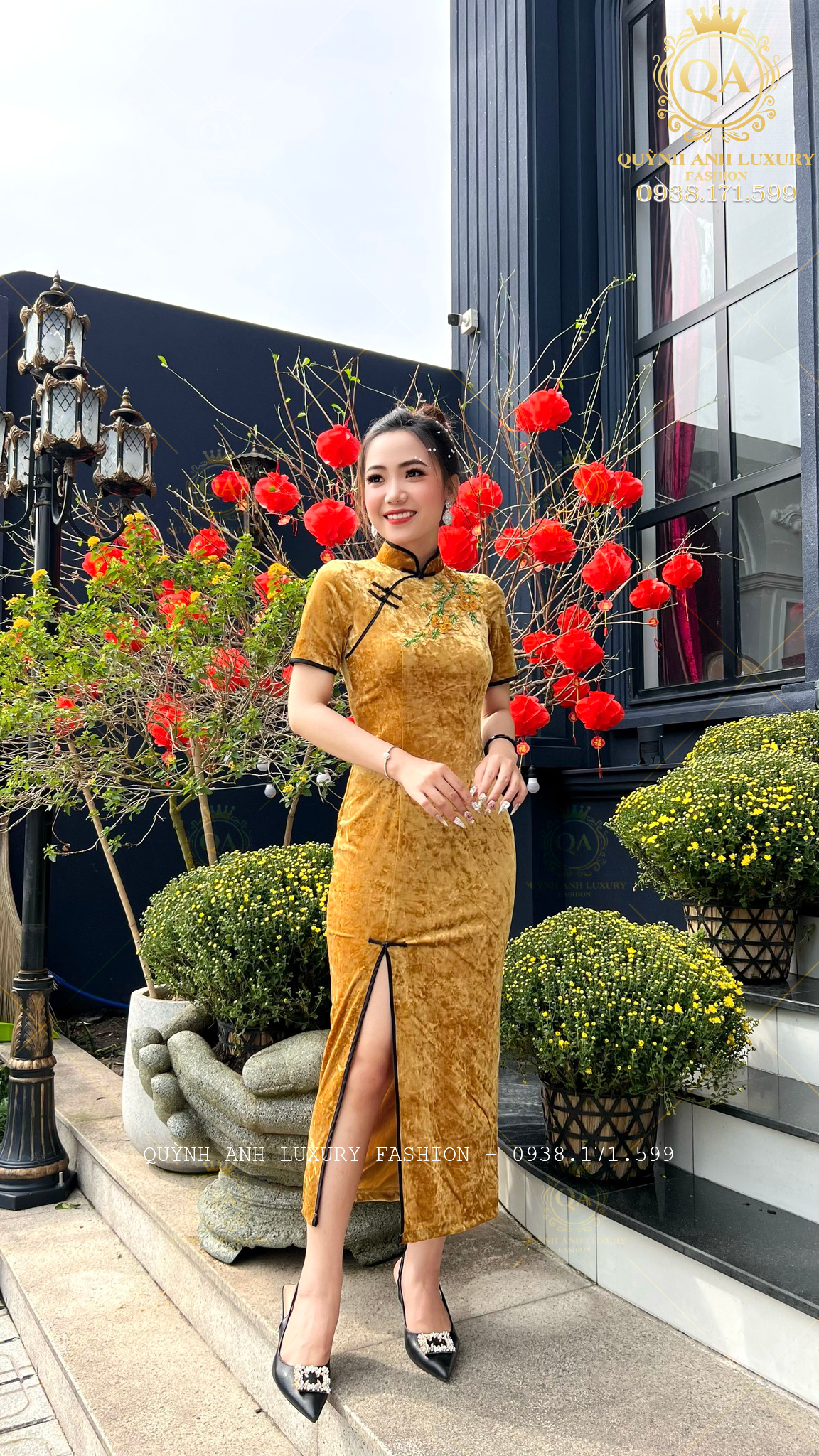 suon-xam-lua-nhung-tuyet-vang-trung-hoa-nenito-dress-3 Sườn Xám Lụa Nhung Tuyết Vàng Trung Hoa Sang Trọng Nenito Dress
