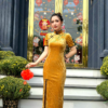 Sườn Xám Lụa Nhung Tuyết Vàng Trung Hoa Sang Trọng Nenito Dress