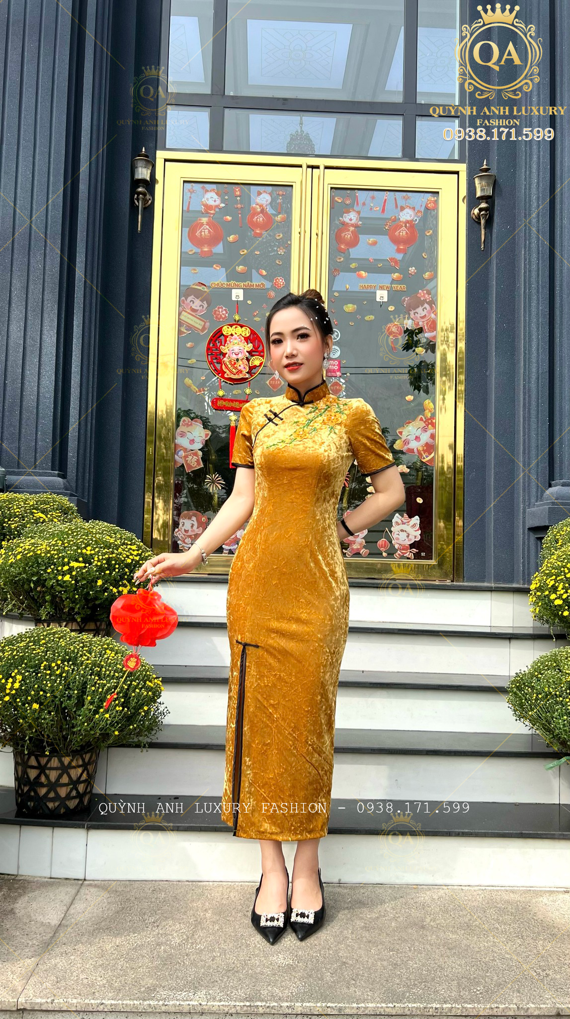 suon-xam-lua-nhung-tuyet-vang-trung-hoa-nenito-dress-5 Sườn Xám Lụa Nhung Tuyết Vàng Trung Hoa Sang Trọng Nenito Dress