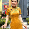 Sườn Xám Lụa Nhung Tuyết Vàng Trung Hoa Sang Trọng Nenito Dress